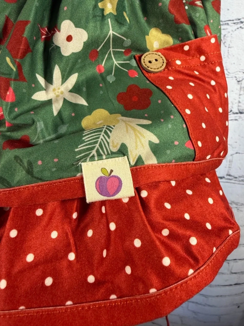 cheeky plum Christmas Green Floral Dress with Red Polka-Trim